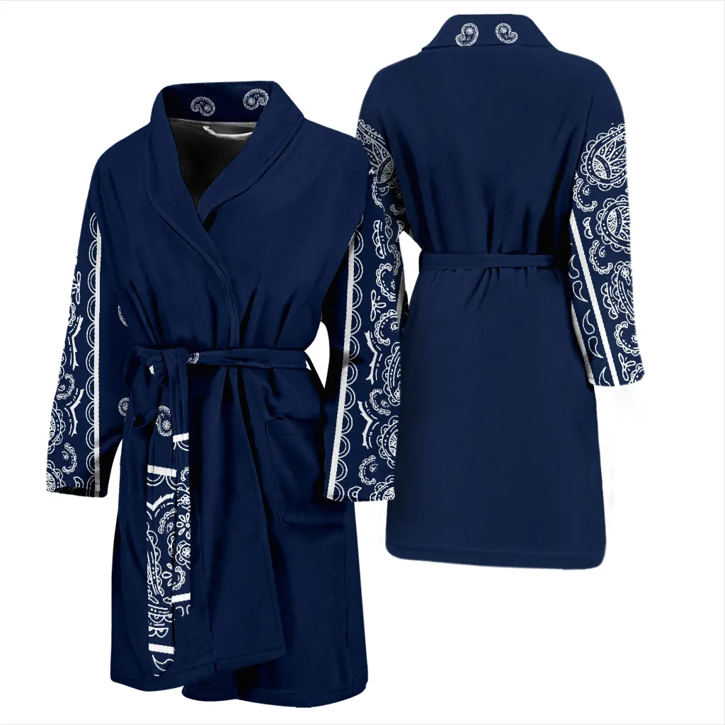 Men's Navy and White Bandana Bathrobe