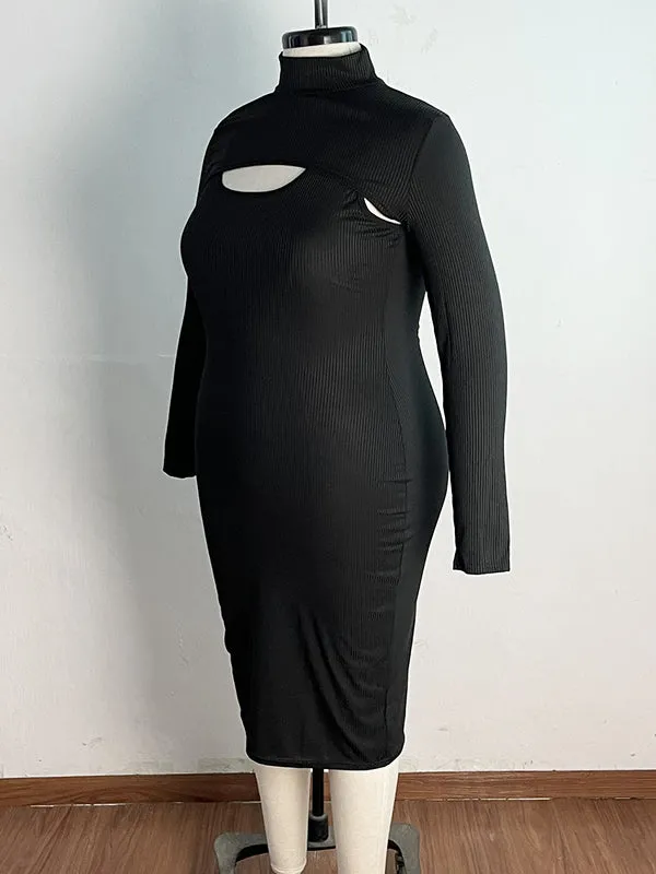 Momnfancy Black 2-in-1 Knitting Baby Shower Bodycon Midi Maternity Sweater Dress