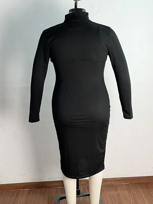 Momnfancy Black 2-in-1 Knitting Baby Shower Bodycon Midi Maternity Sweater Dress