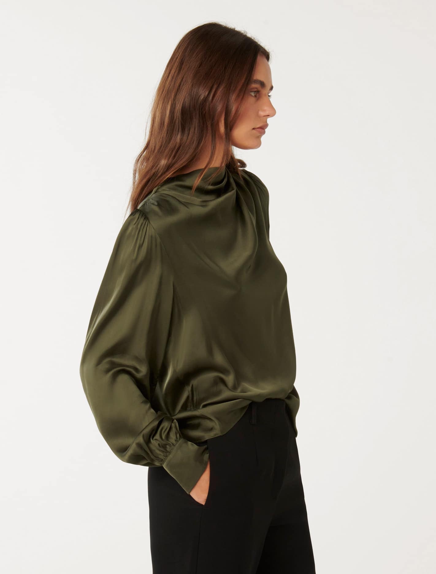 Nancy Drape Neck Button Blouse