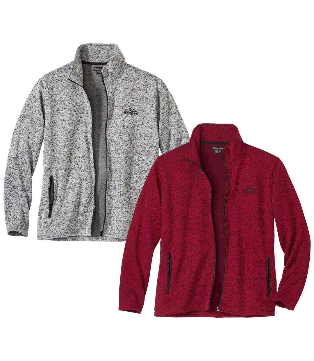 Pack of 2 Men's Brushed Fleece Jackets - Grey Red 