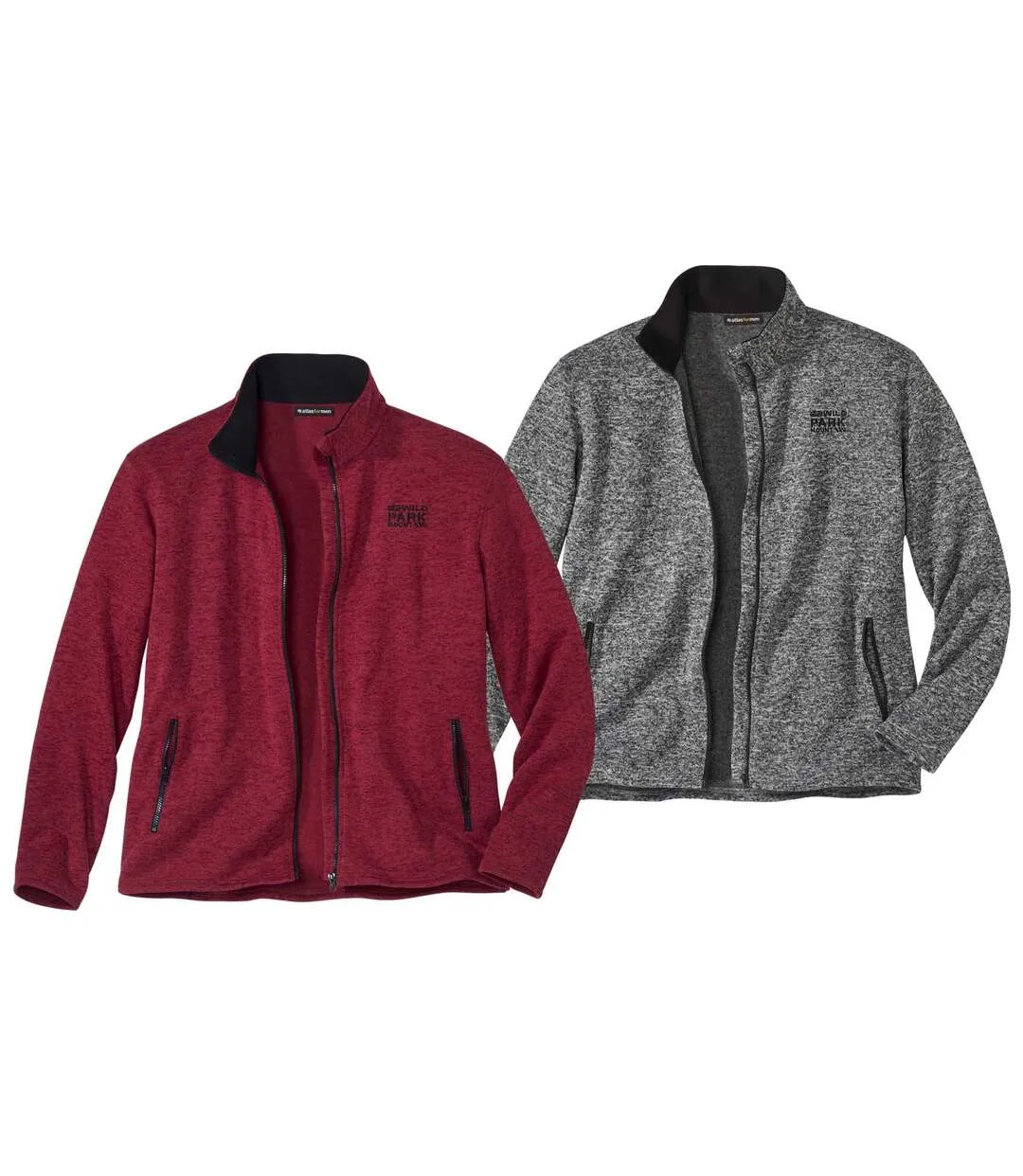 Pack of 2 Men's Fleece Jackets - Grey Burgundy