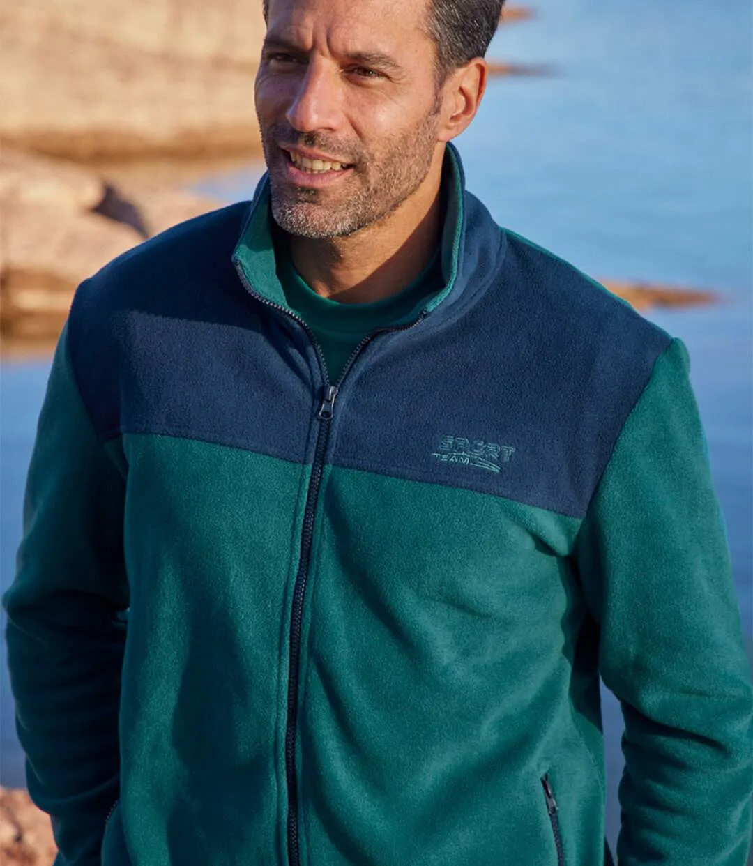 Pack of 2 Men's Two-Tone Fleece Jackets - Navy Green 