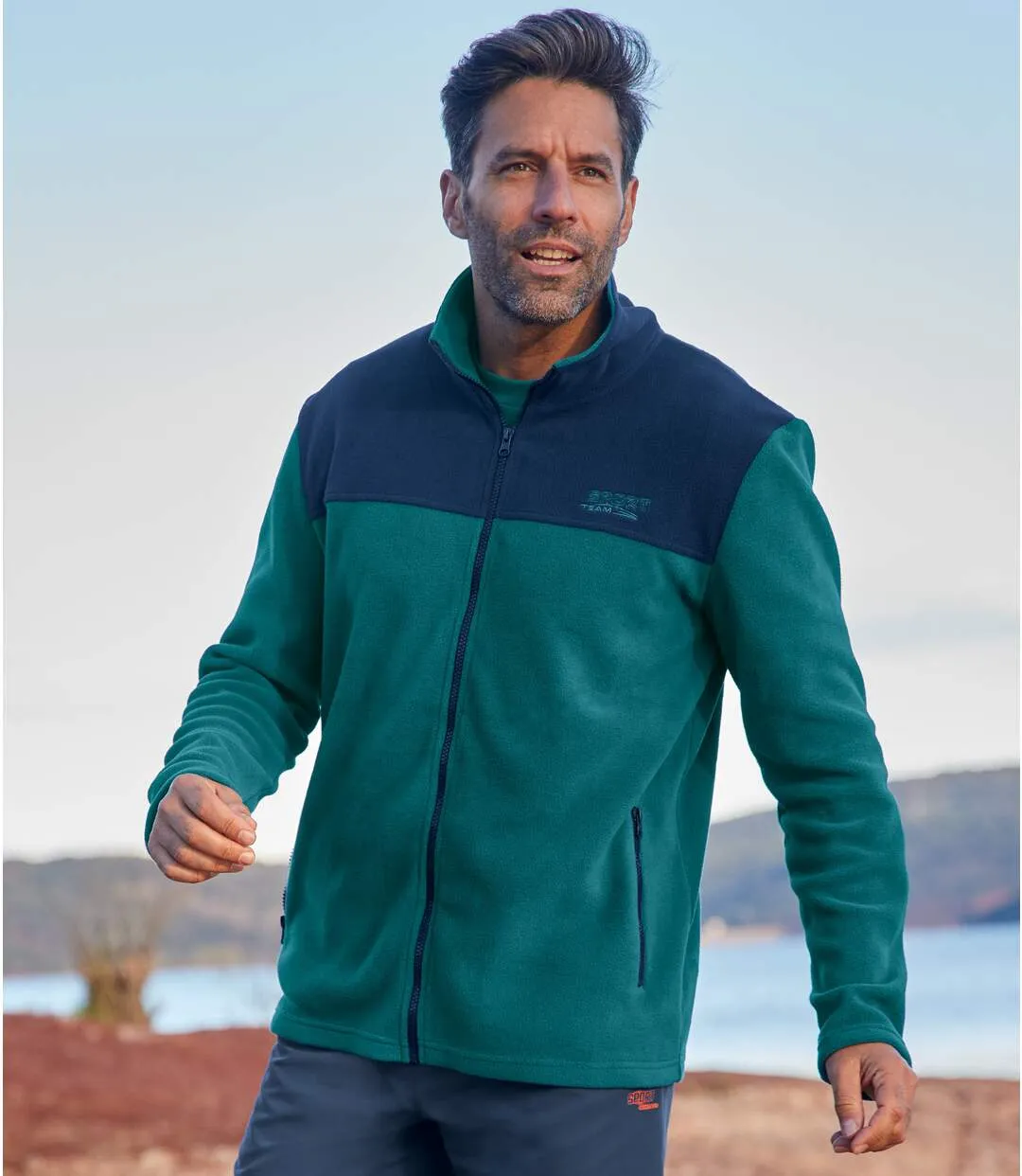 Pack of 2 Men's Two-Tone Fleece Jackets - Navy Green 