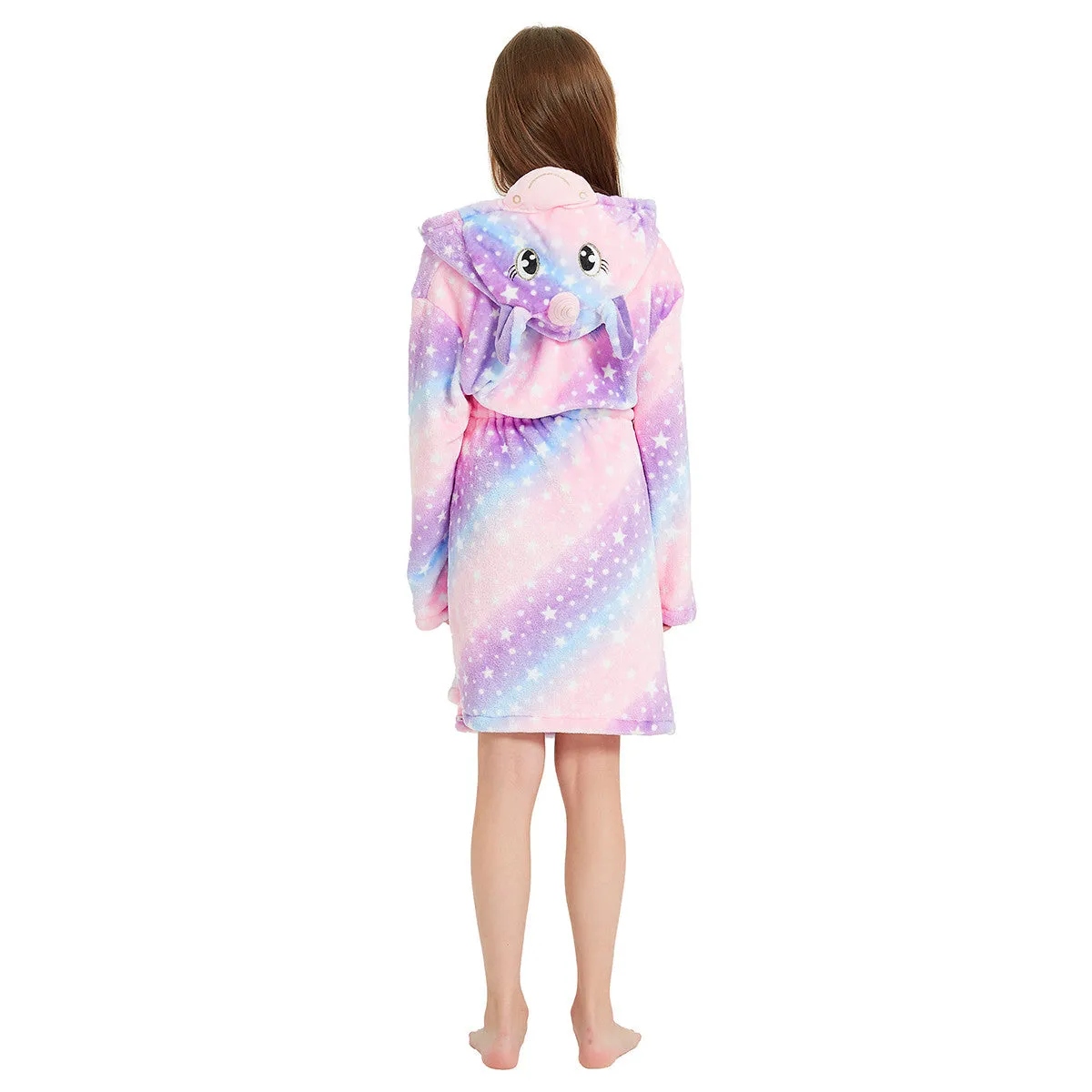 Purple Galaxy Striped Unicorn Kids Bathrobe