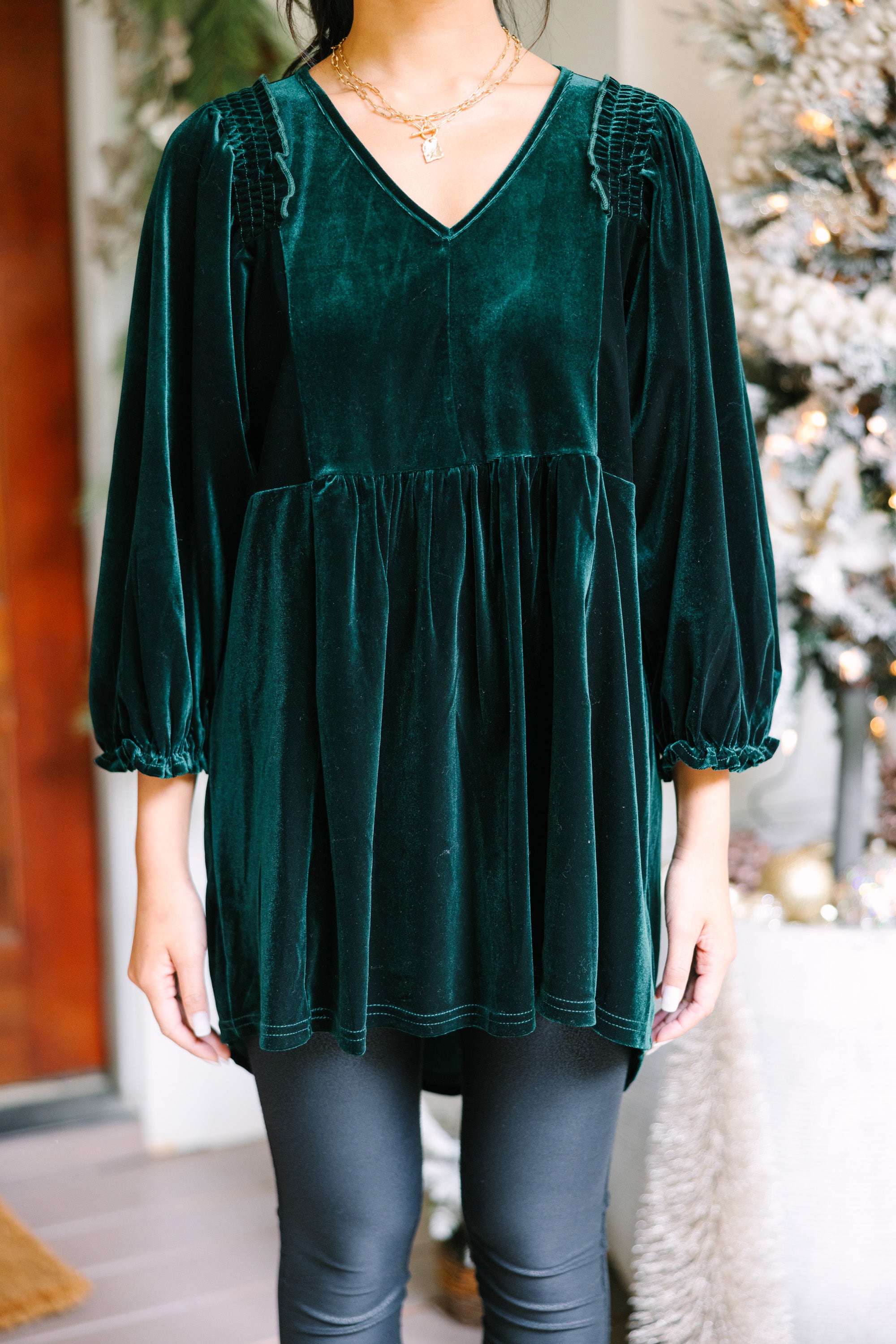 Put Yourself First Emerald Green Velvet Tunic