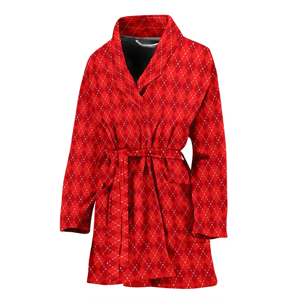 Red Argyle Womens Bathrobe