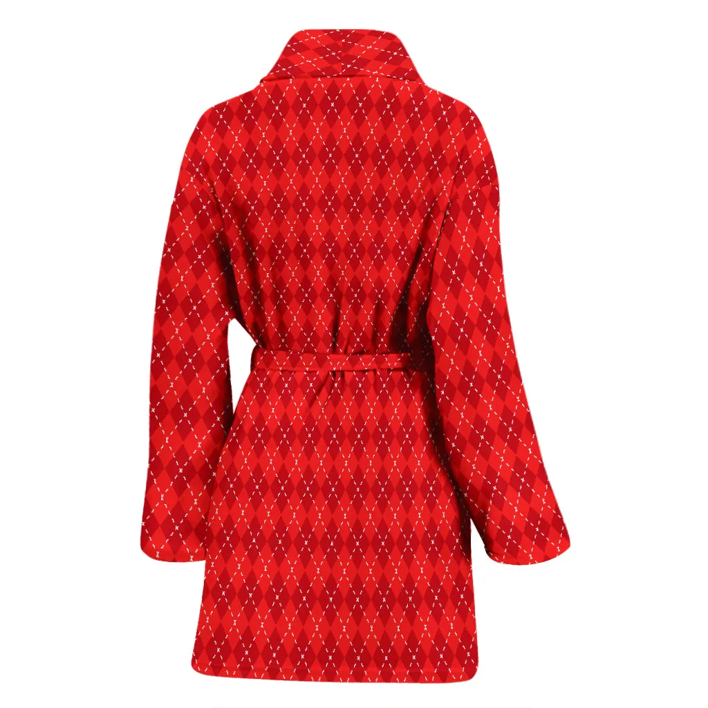 Red Argyle Womens Bathrobe