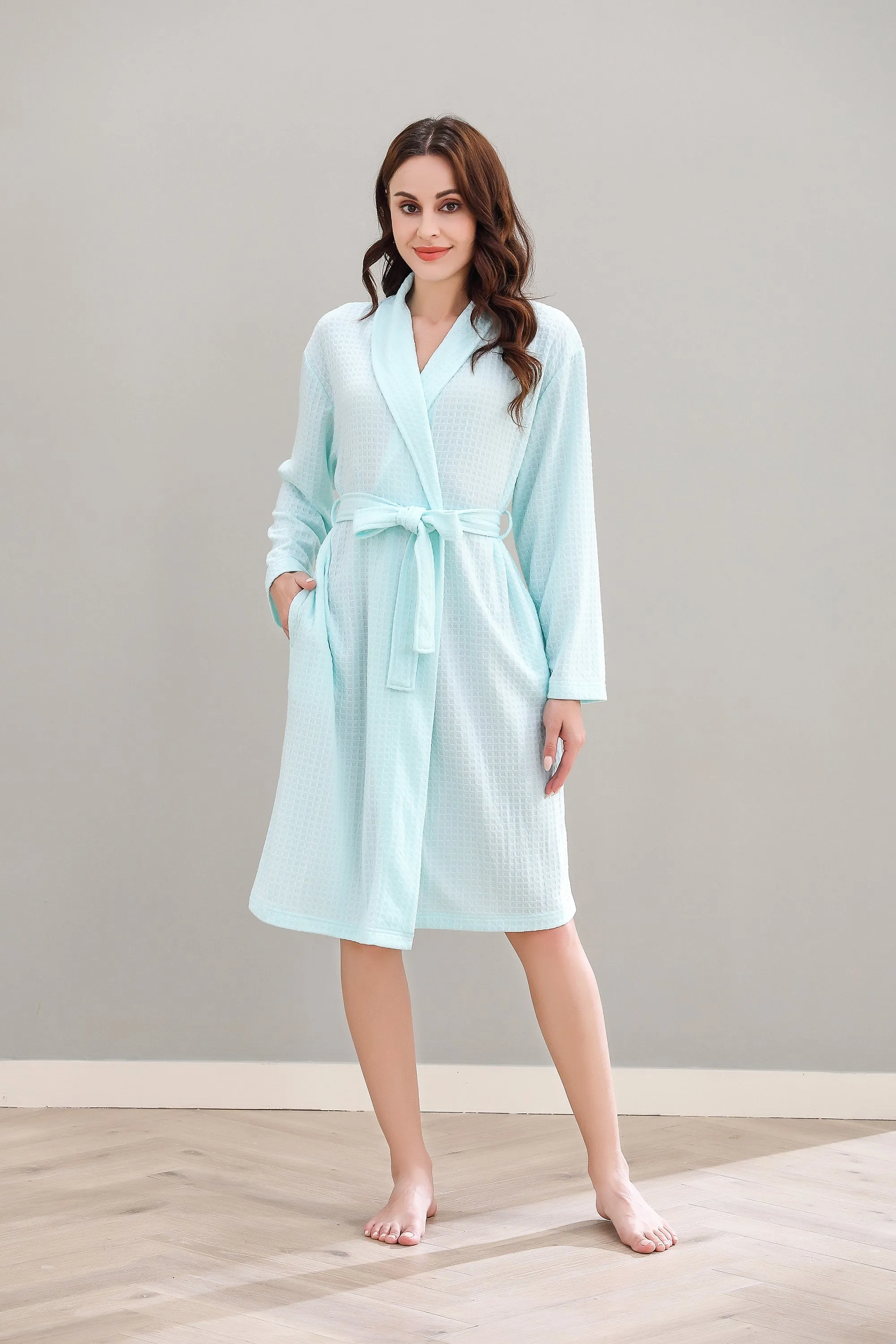 RH Women Robe Long Knit Bathrobe Soft Sleepwear Ladies Loungewear S-3XL RHW4009