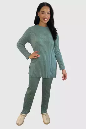 Ribbed Jersey High Neck Tunic And Trousers Set