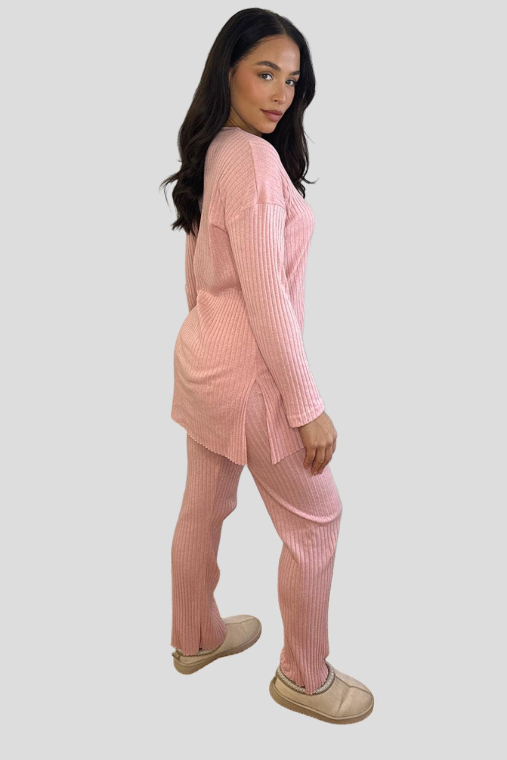 Ribbed Jersey High Neck Tunic And Trousers Set