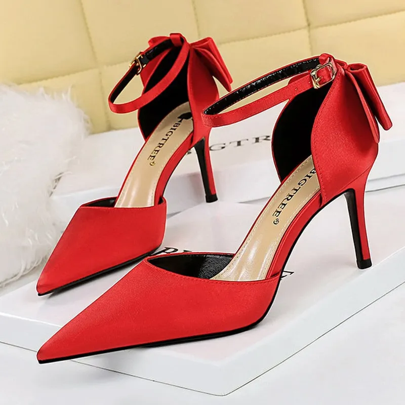 Silk High Heels Women Shoes Stiletto Red Wedding Shoes Women Heels Women Sandals