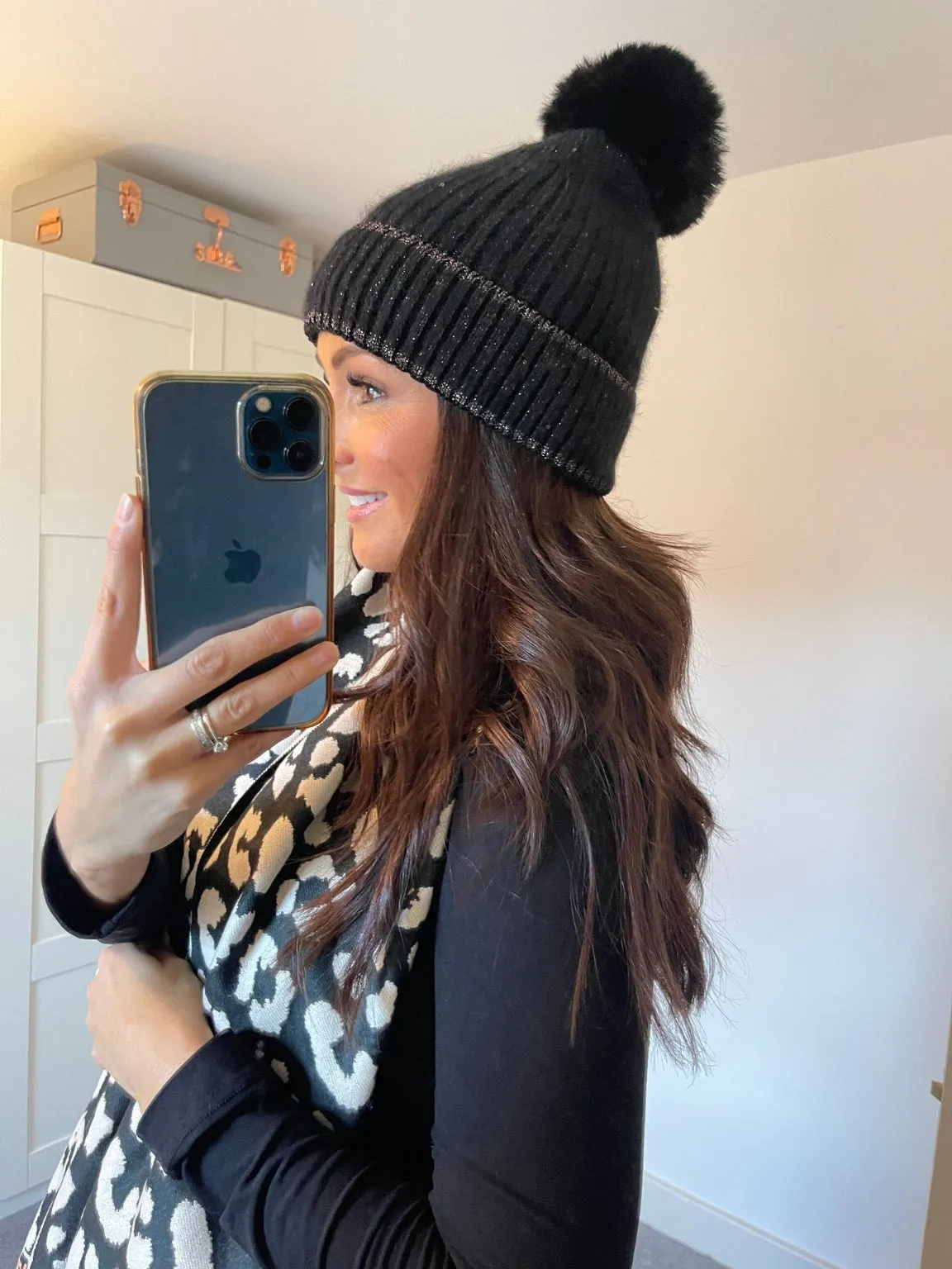 Sparkle Trim Pom Pom Hat