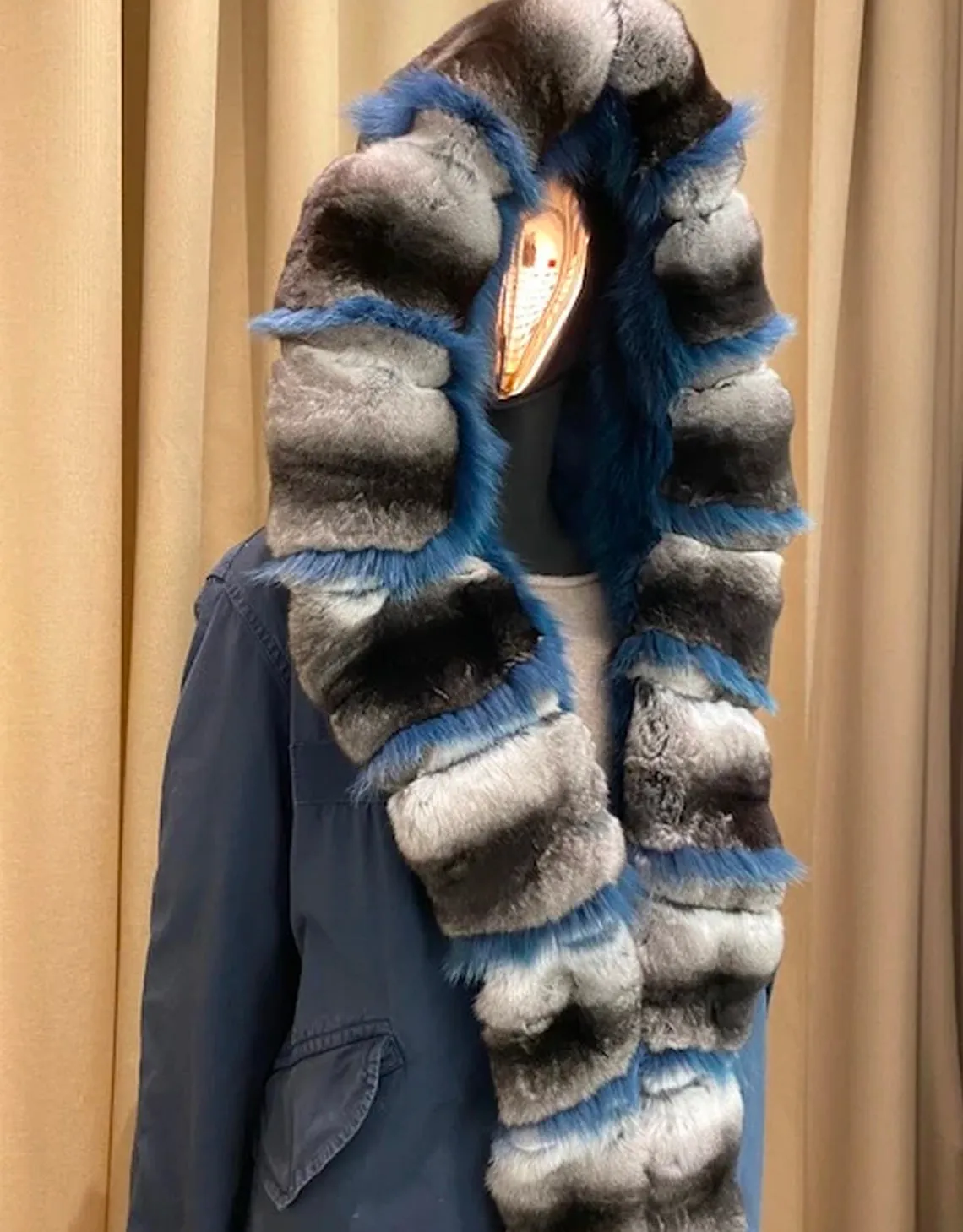 Stone Blue Navy Zarina Parka Midi With Fur Stone Blue Navy/natural/navy