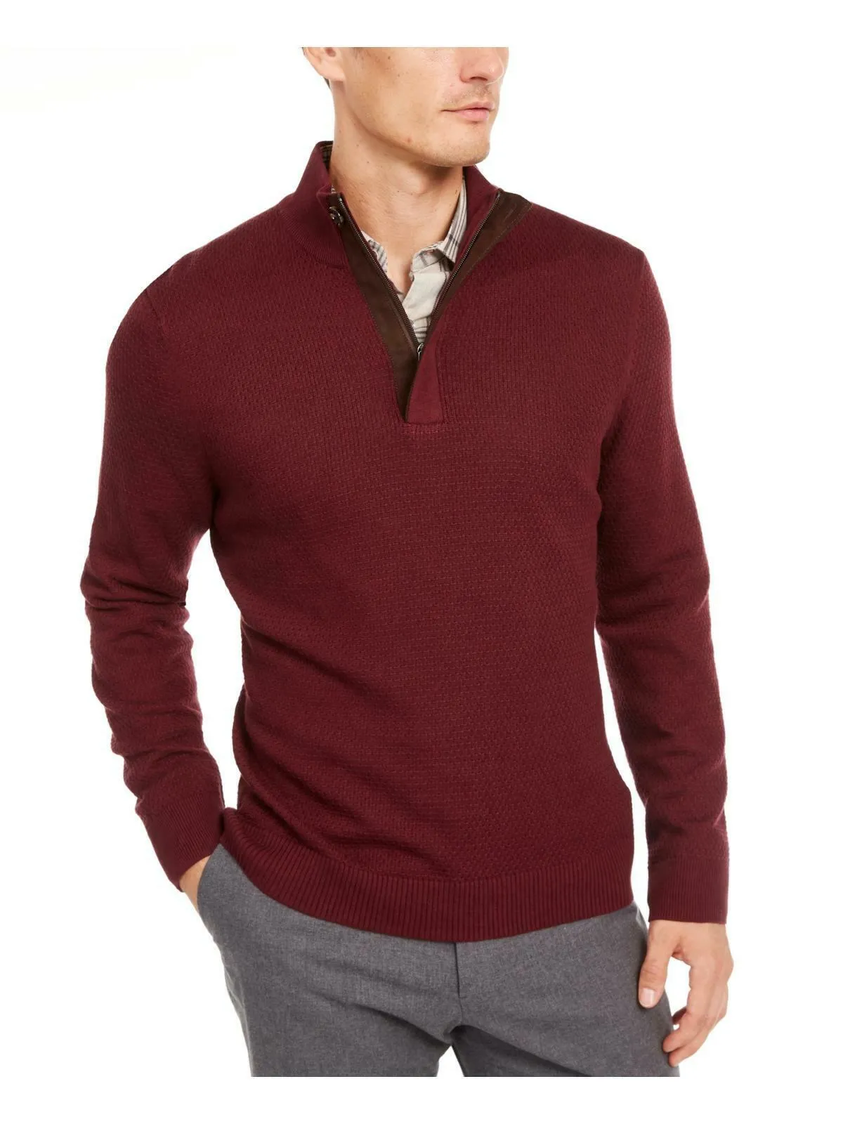 Tasso Elba Men's Supima Cotton Textured 1/4-Zip Sweater Brown Size Large