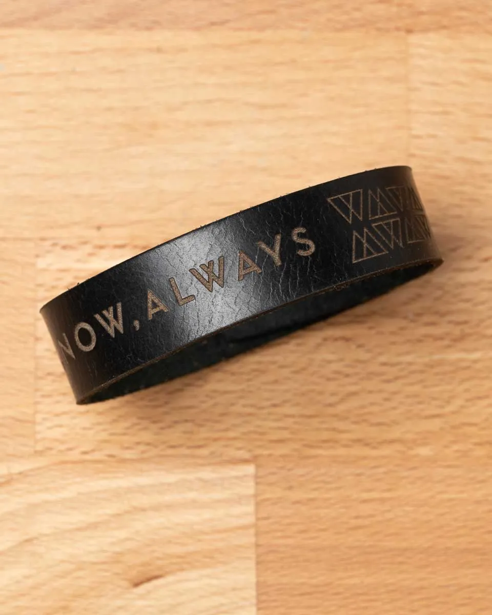 Then, Now, Always Leather Bracelet- Black