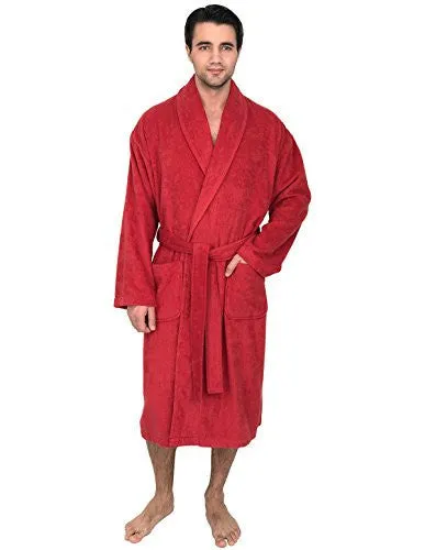 TOWELSELECTIONS TURKISH COTTON ROBE TERRY SHAWL BATHROBE FOR MEN LARGE/X-LARGE CRANBERRY