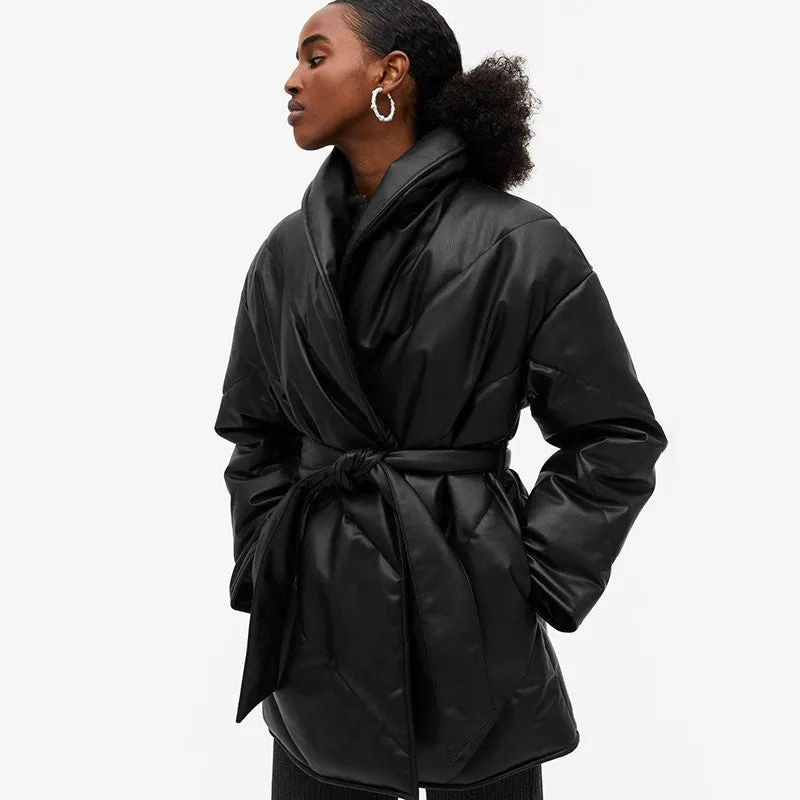 Winter Parkas For Women Loose Leather Coats