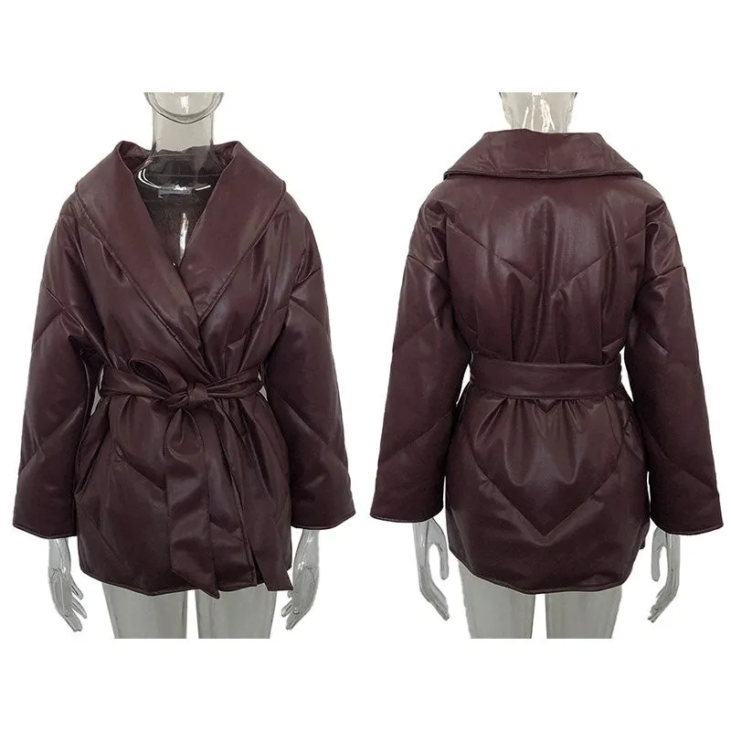 Winter Parkas For Women Loose Leather Coats