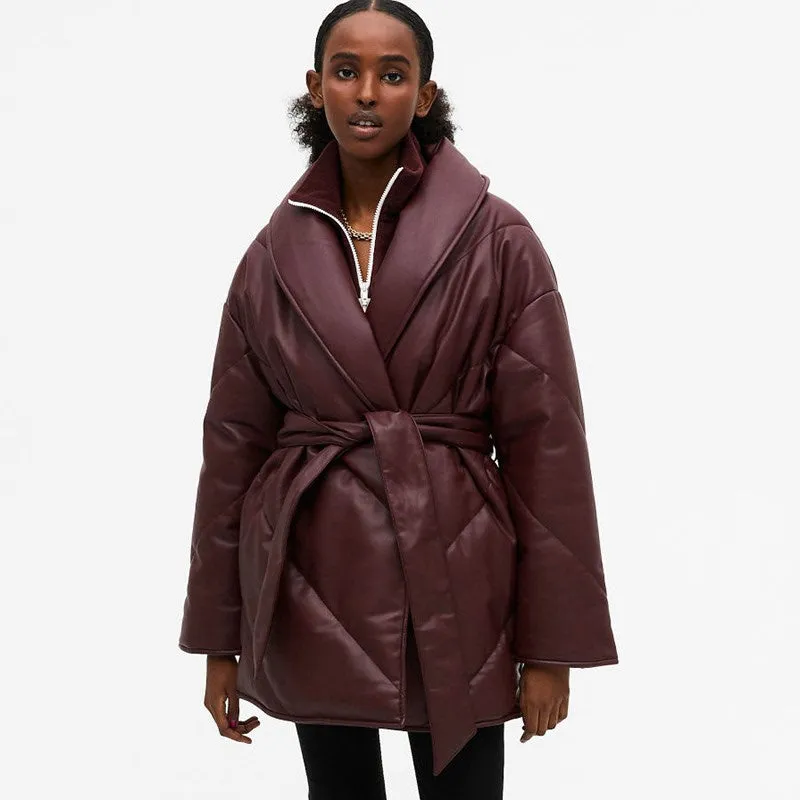 Winter Parkas For Women Loose Leather Coats