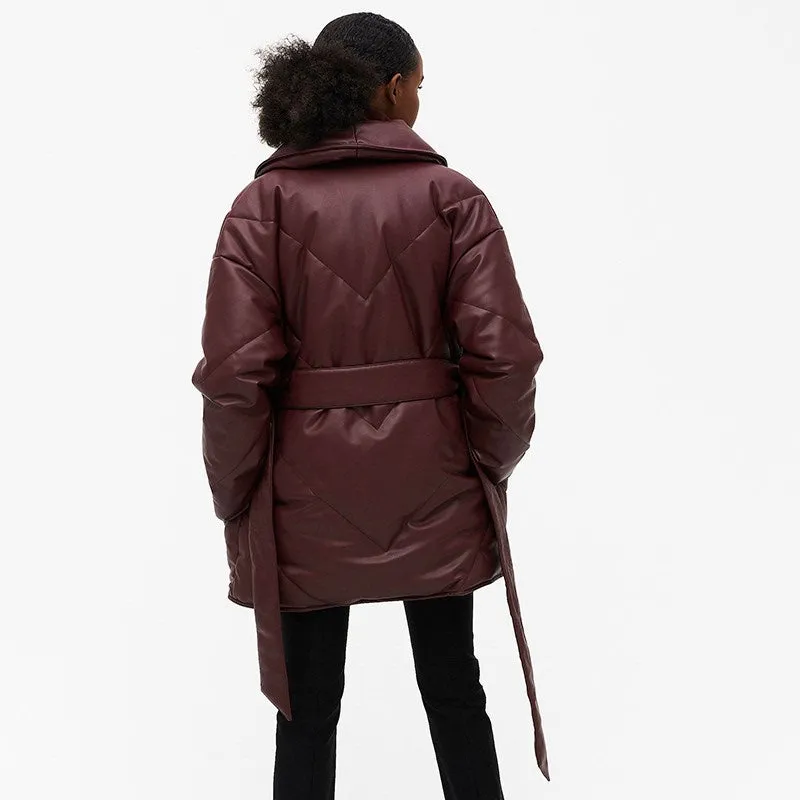 Winter Parkas For Women Loose Leather Coats