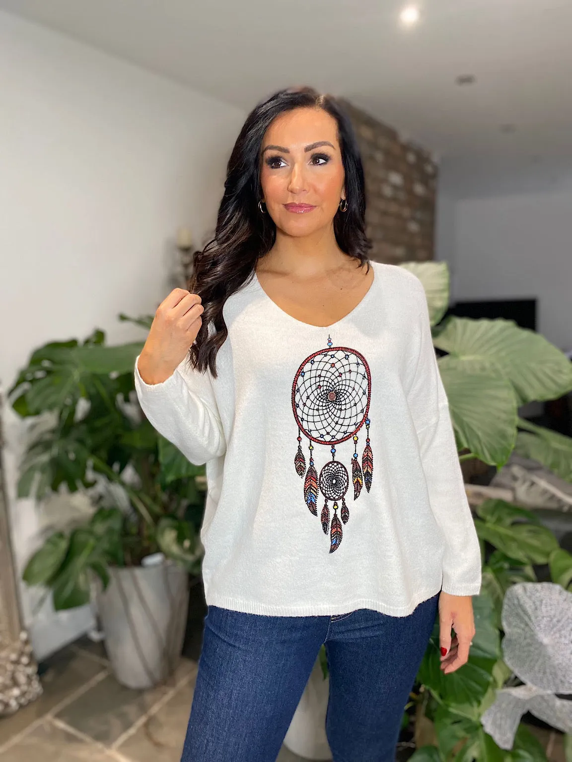 Winter White Sparkle Dreamcatcher Knit Raven