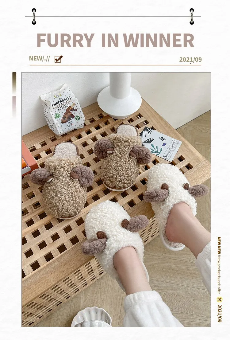 Winter Women's Winter Cotton Plush Non-slip Cartoon Indoor House Slippers