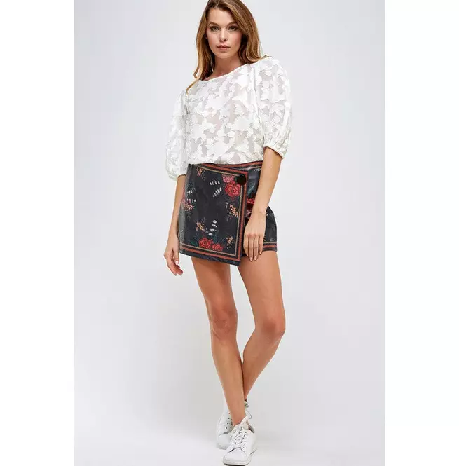 Women's Faux Leather Floral Wrap Skirts