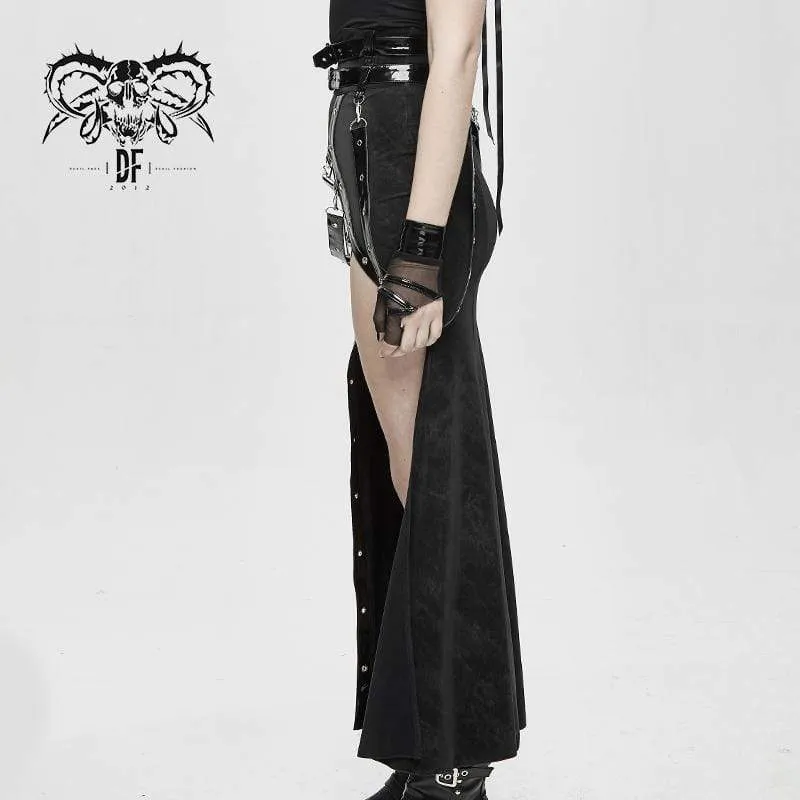 Women's Gothic PU Belts Slit Wrap Skirts