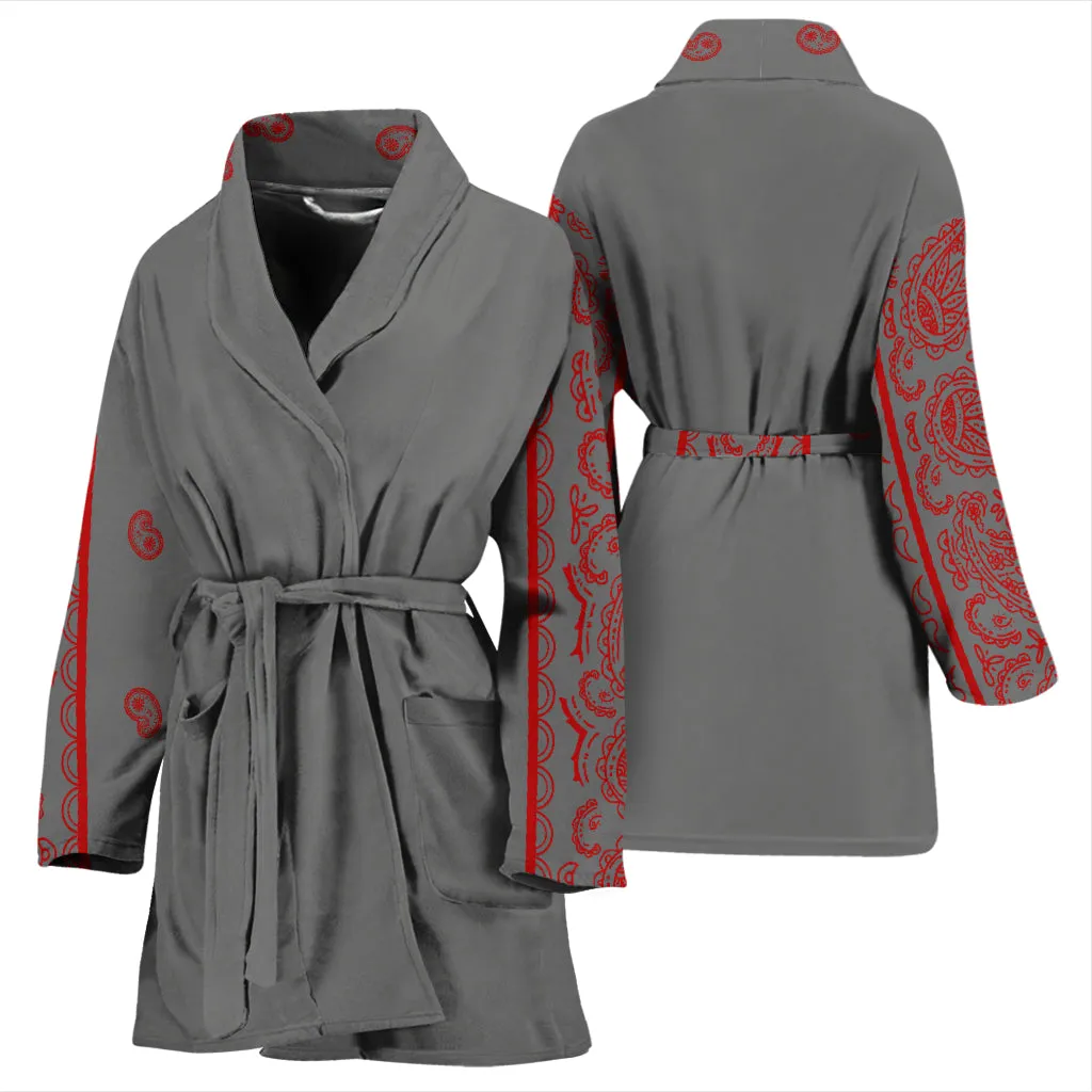 Women's Gray and Red Bandana Bathrobe