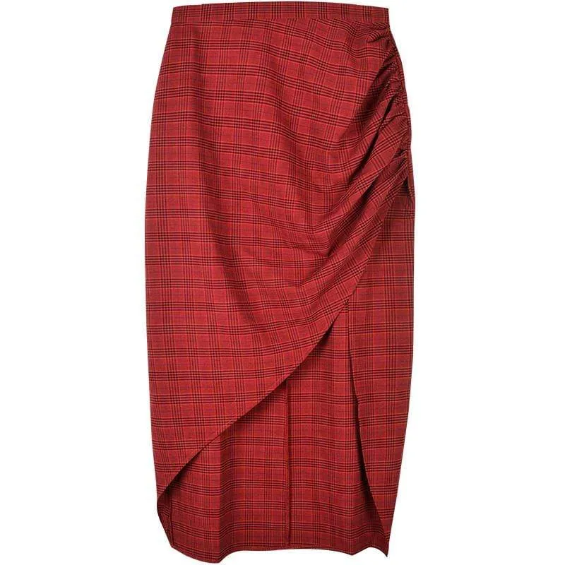 Women's Ruched Red Slit Wrap Skirts