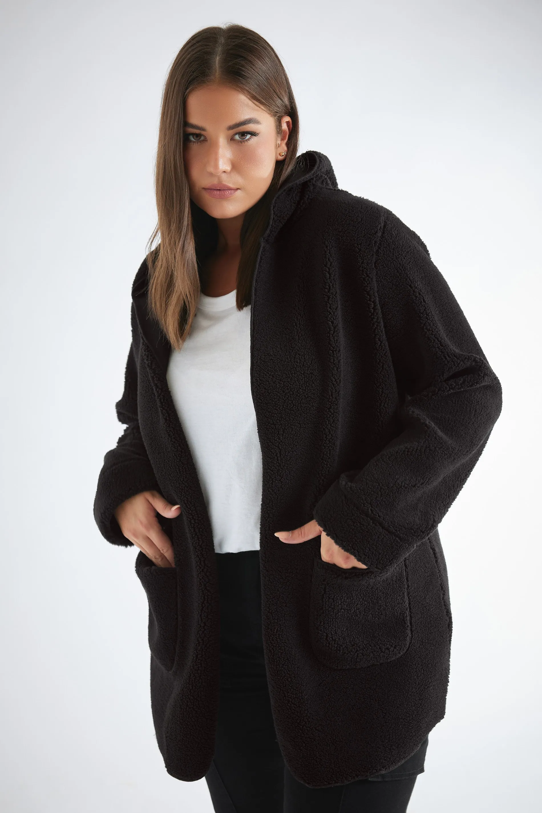 YOURS Curve Black Teddy Hooded Jacket