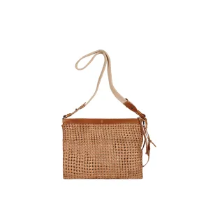 Zip Clutch L Greca Intreccio Crochet Cognac